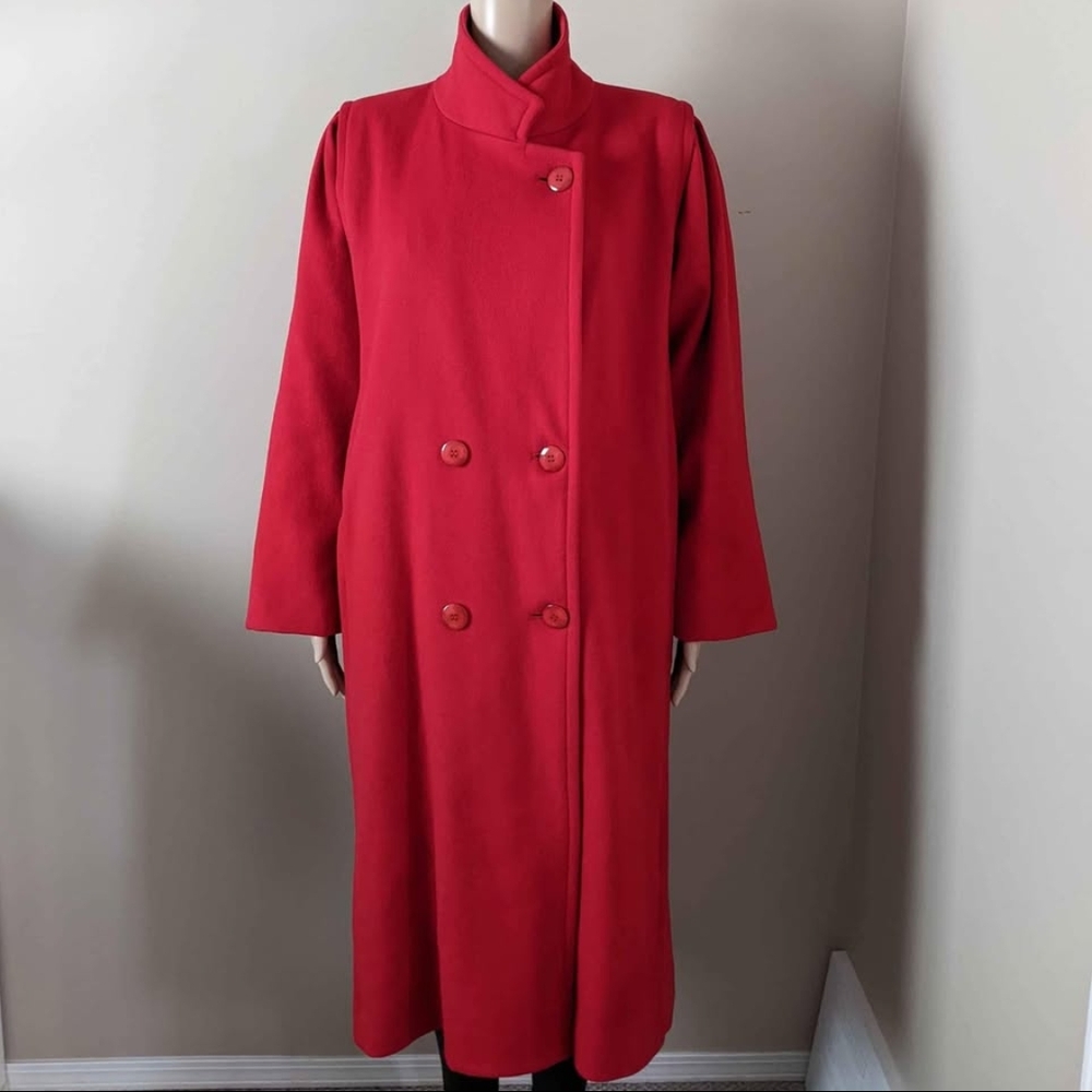 London Fog pure virgin wool red long coat, women's petite 14
